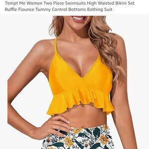 Vibrant Yellow Two Piece Swimsuit High Waisted